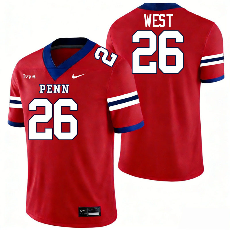 Pennsylvania Quakers #26 Donte West College Football Jerseys,Uniforms Stitched-Red